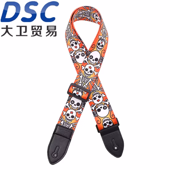 ホットブロンズコットンアコースティックギターストラップ、エレキギター用本革エンド付き